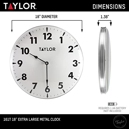 Taylor Indoor Outdoor Metal Wall Clock, Wireless Thermometer with Easy to Read Large Numbers for Patio, Pool, and Indoor Areas, 18-inch - color: Black/White, size: 18 Inch