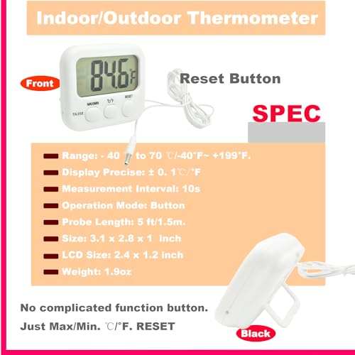 Small Digital Thermometer TA358 Celsius/Fahrenheit Temperature Indoor/Outdoor Meter Gauge with 5ft/1.5M Probe Sensor - style: Style A