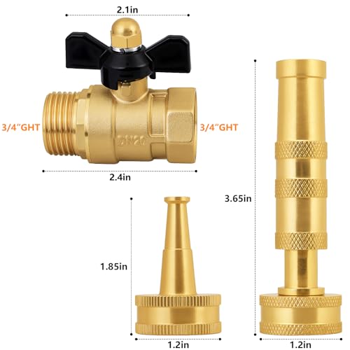 Adjustable High Pressure Garden Hose Nozzle - Brass Nozzle & Ball Valve, Short Handle with Large Flow Diameter, 3/4 GHT Thread for Car Washing, Garden Watering & Cleaning - color: Sprinkler+Nozzle+Valve D