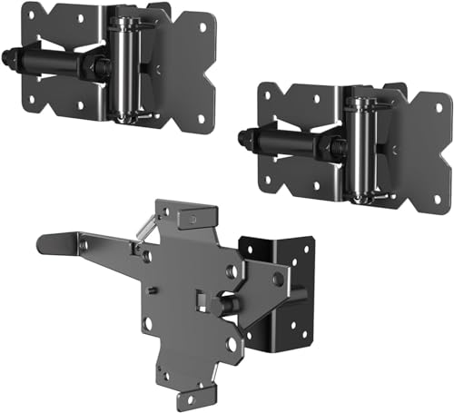 Vinyl Gate Kit Self-Closing Vinyl Fence Single Gate Hinge and Latch Hardware Kit - 2 Hinges and 1 Latch, Carbon Steel, Easy Installation