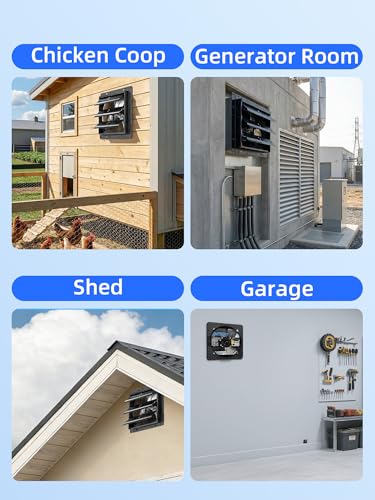 10 Inch Shutter Exhaust Fan for Garage, 890 CFM, Plug & Play | Wall Mounted Exhaust Fan, 45dB Quiet Cooling Attic Fan for Shed, Garage, Greenhouse, Basement, Chicken Coop, Generator Room - size: 10 Inch