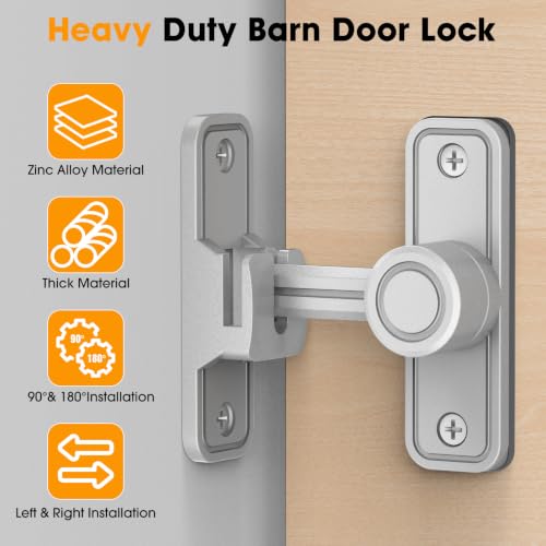 Sliding Barn Door Lock, 90 Degree Locks, 2 Pack-Silver | Flip Gate Latches for Garden, Bathroom, Outdoor, Garage, Window, Barn Doors - color: 2 Pack-Silver