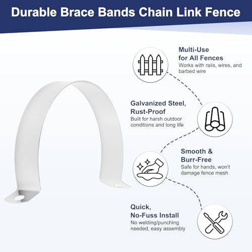 M METERXITY 6-Pack Brace Bands Chain Link Fence Parts, 2-3/8 Inch Galvanized Steel Chain Link Brace Band with Bolts and Nuts for Fence/Gate/Posts/Rust-Resistant [Silver]