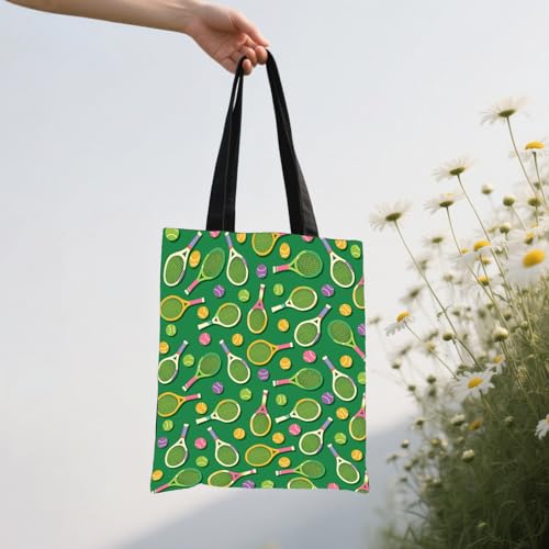 Aesthetic Canvas Tote Bag for Women - with Magnetic Snap Closure & Zipper Inner Pocket Reusable Totes Bag - color: Tennisball1