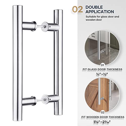 12" Stainless Steel Double Sided Push Pull Door Handle,H Shape Sliding Door Handle,Brushed,Fit for Glass Door Wooden Door,2 Pack - size: 12inch*2