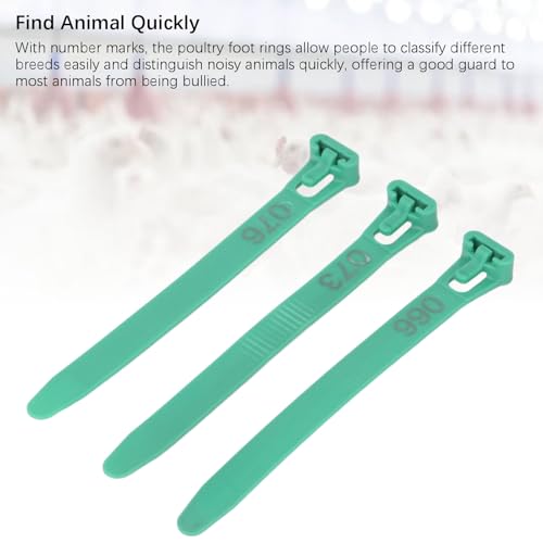 100Pcs Chicken Leg Rings, 1-100 Numbered Poultry Chicken Identification Leg Ankle Bands Tags Reusable Zip Tie for Ducks Chicks Pigeons Goose (Green) - color: Green