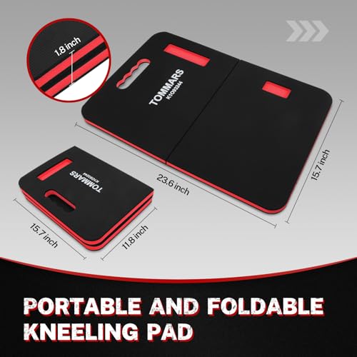 0.9 Inch Thick Foldable Mechanic Kneeling Pad, 23.6 x 15.7 Inches | High-Density PE Foam Knee Cushion with 2 Pockets, Double-Sided Nonslip Surface and Carry Handle for Gardening and Repairs - size: 23.6in Length-1-Fold