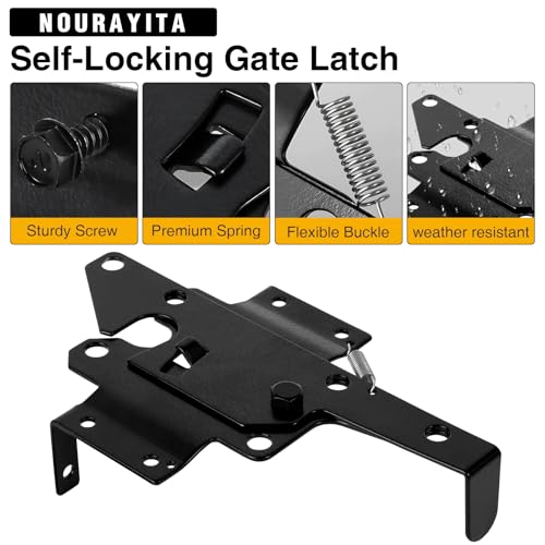 Self Closing Gate Hinge and Latch Kit for Wooden/Vinyl Fence Gate | Heavy Duty Rust Proof Gate Hardware Kit ,2 Adjustable Self Closing Hinges & 1 Post Mount Self Locking Gate Latch (Black)