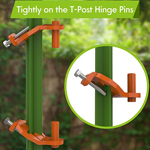 T-Post Gate Hinge Pins - Heavy Duty Gate Hanger, Hang a gate from a Metal T Post, Steel Gate Hinges Target Hanger for Farm Gate, Garden & Backyard Gate, Easy to Install (Patent) - color: Orange