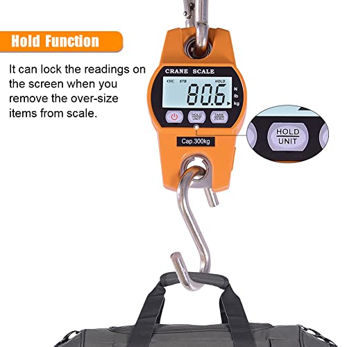 Fuzion Hanging Scale 660LB - Heavy Duty Crane Scale with Aluminum Body | Stainless Steel Hook, Hold/Tare Function, Large Display, Digital Hanging Scales for Weighing Animals, Hays, Fish, Luggage - color: Tropical Orange, size: 660LB