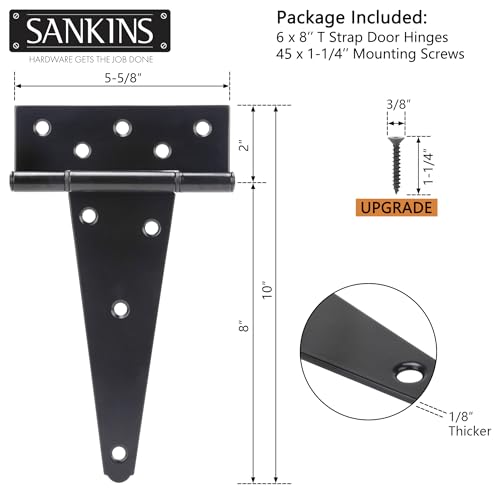 8 Inch T-Strap Shed Door Hinges Heavy Duty, Black Tee Hinge for Wooden Fences, Yard Door, Barn Door Gates, Wrought Hardware Rustproof, 6 PCS - color: 6 pcs, size: 8 Inch