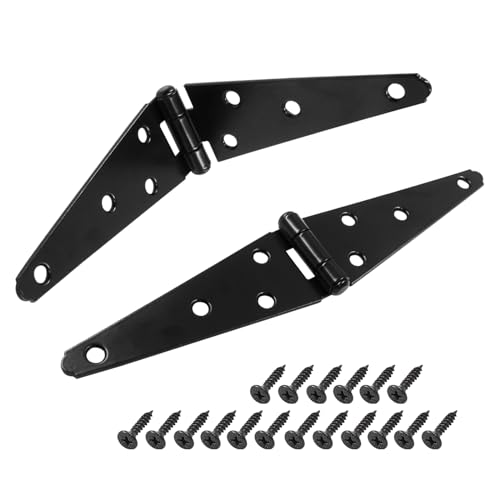 Hordion 2Pcs Strap Hinge Shed Door Hinges, 5 Inch Heavy Duty Gate Hinges | Black Tee Hinge with Screws for Fence Wood Gate Cabinet Door - size: 5 Inch, 2Pcs