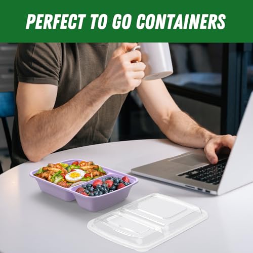 Dealusy 50 Pack 28 oz Meal Prep Containers with Lids 2-Compartment, Lilac | Sturdy Leakproof & Food Safe, Microwave, Freezer, Dishwasher Safe Prep Containers, To Go Take Out Plastic Food Storage - color: Lilac