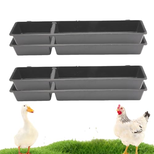 4 Pack Chicken Cage Tray Plastic Feed Trough Bucket for Chicken Duck Pigeon Goat Livestock Pet Poultry (Black, Length 21.2 inches)