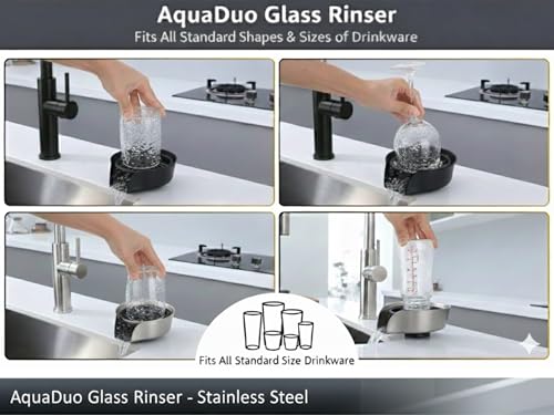 AquaDuo Glass Rinser and Kitchen Sink Sprayer Combo, Stainless Steel Cup Washer, Cup Cleaner, Bottle Washer, Bar Sink Attachment, Pull out Sprayer, Brushed Nickel - color: Brushed Nickel (Stainess Steel)