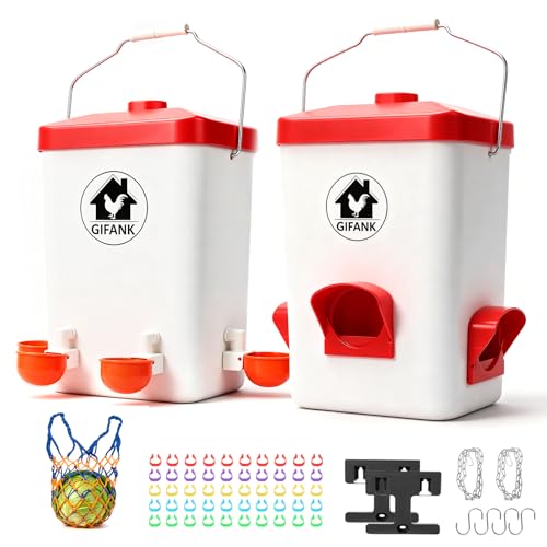 Chicken Automatic Feeder and Waterer Set,Chicken Water Feeder | 3 Gallon,Hanging Chicken Feeder and Waterer Set,with Nipples and Feeding Ports No Waste,Poultry Leg Band