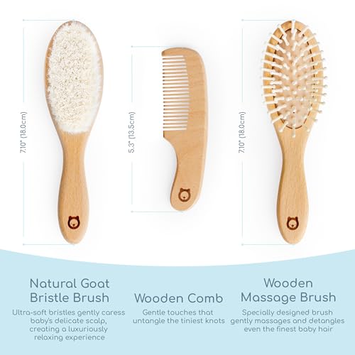 Wooden Hair Brush Set - Premium Baby Comb and Brush - Soft Natural Bristles - Organic Products - Perfect Registry Gift - Cradle Cap Brush for Newborns & Toddlers - color: 3 Pieces set - Oval