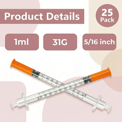 1ml 31G 5/16" (8mm), Individually Wrapped, Syrings Box of 100 - size: 1ml 31G 5/16 Inch
