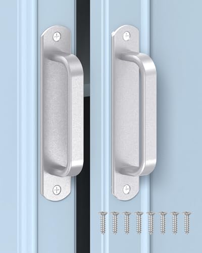 5.7 Inch Sliding Barn Door Handle - Aluminum Hardware Cabinet Pull Handles for Drawer, Closet, Shower/Glass/Shed/Kitchen/Garage Gate Doors with Screws (2, Silver) - color: Silver