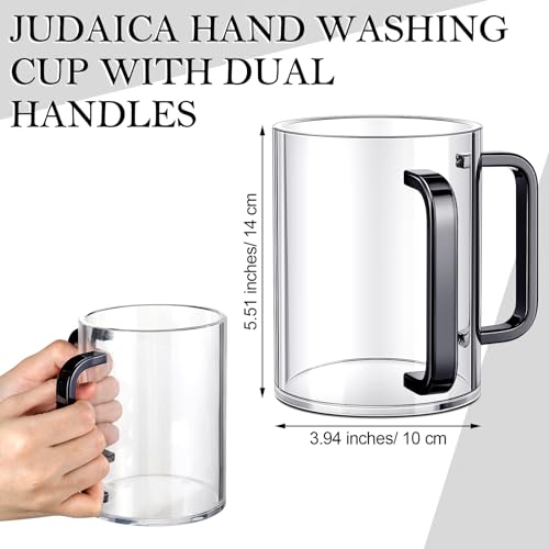 Dingion Judaica Hand Washing Cup for Netilat Yadayim,Clear, Black Handle | Clear Acrylic Judaica Hand Washing Cup Stable Dual Black Handles 5 Inch Netilat Yadayim Cup Traditional Jewish Ritual Kohanim - color: Clear, Black Handle