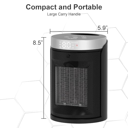Space Heater, Portable Electric Heaters for Indoor Use with Remote | Thermostat,12H Timer, 5 Mode, Digital Display, Touch Key, 1500W Quiet PTC Ceramic Fast Safety Heat for Office, Bedroom,Desk