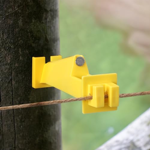 Tandefio 25 Pcs Electric Fence Insulator 5 Inch Slant Nail-on Electric Fence Insulators for Wood Post, Heavy- Duty Animal Fencing Wire, Flat Hotwire Fencing (Yellow) - color: Yellow