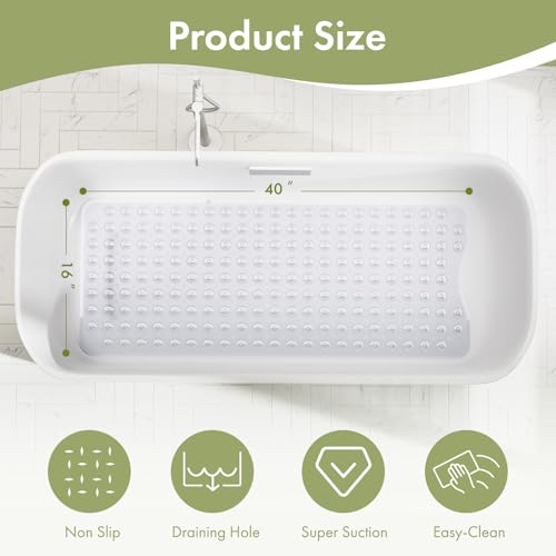 AmazerBath Shower Mat Non Slip 40 x 16 Inches, Shower Stall Mats with Suction Cups and Drain Holes, Non Slip Bath Mat for Tub for Elderly & Kids, Clear - color: Clear, size: 40" x 16" (Rectangular)