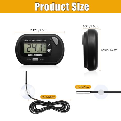 Digital Aquarium Thermometer with LCD Display MAX/MIN Memory for Fish Tank/Reptile Terrariums Water Temperature Gauge with Precision Sensor (Grey) - color: Grey