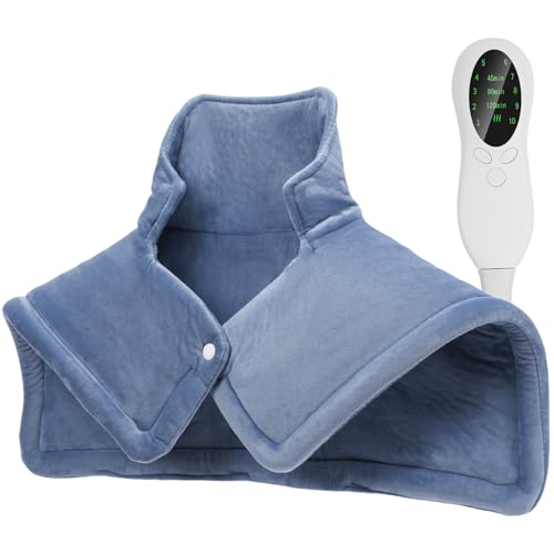 SEISSO Heating Pad for Shoulder Back Neck Knee Leg Pain, Electric Blanket | Soft Electric Heated Wrap With 3 Timer Options, 10 Heat Settings, Auto-Off, Cozy Warmth Gifts for Home, Office Women Men - color: Blue
