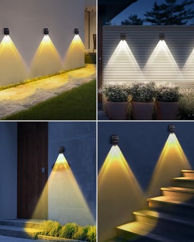 High Brightness Solar Fence Lights Outdoor, Larger Size Solar Lights with Dual Solar Panels, Waterproof Fence Lights Solar Powered for Stair, Step, Yard, Patio, Wall (12 Pack)