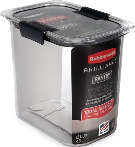 Rubbermaid Brilliance 12-Cup Airtight Food Storage Container, Perfect for Pantry Staples, Clear/Grey - size: 12 Cup