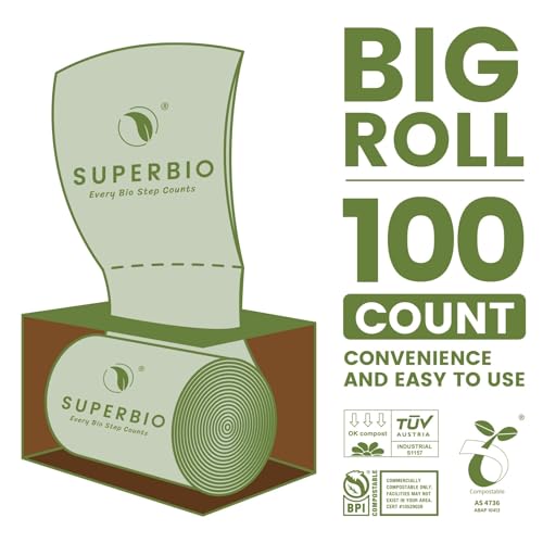SUPERBIO 13 Gallon Compostable Kitchen Waste Bags, 50 Count, 1 Pack | Flat top Food Scrap bags, Certified by BPI and OK compost INDUSTRIAL, 49.2L, 0.87 Mil - color: 13 Gallon Flat Top, 50 Count