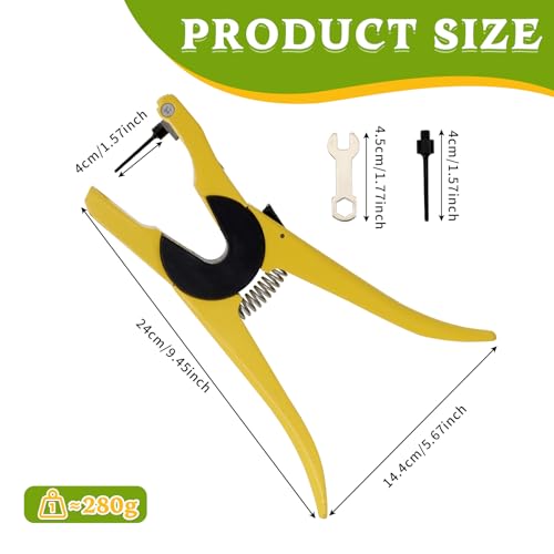 Cattle Ear Tags Pliers,Aluminum Alloy Livestock Applicator Tool | Z Ear Tagger Clamp for Cow Pig Sheep Goat Horse ,Labor-Saving Spring Snap-Lock with Stainless Steel Needle for Easy Load - color: Yellow