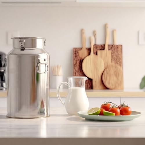 FillTouch 2 Pcs Stainless Steel Milk Can 35L/ 9.25 Gallon Heavy Duty Metal Milk Dispenser Container Pail Water Jug with Locking Sealed Lid Food Wine Oil Storage Container for Home Farm Kitchen - size: 35l