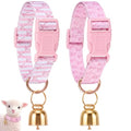 2 Pack Goat Collars with Bells Pink Bow Pattern Cute Sheep Grazing Copper Bells and Adjustable Nylon Collar Set Loud Bronze Bell Small Farm Animal Sheep Cow Accessories Supplies - style: Bow