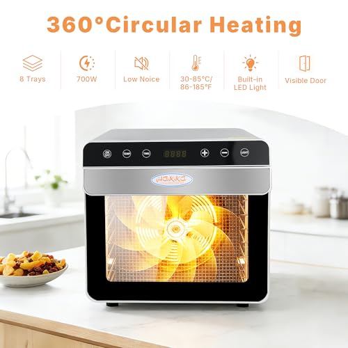 Hakka Food Dehydrator, 8 trays Food Dehydrator Machine for Jerky/Vegetables/Fruits/Meat/Dog Treats/Herbs, Stainless Steel, 700W - size: 8 Trays