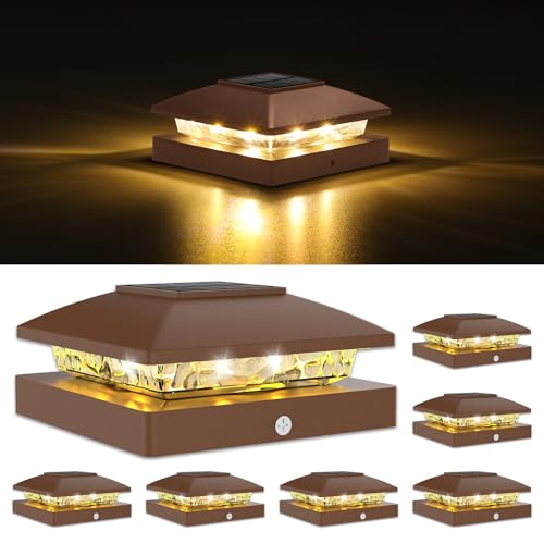 VOLISUN 4x4 Solar Post Cap Lights, 6 Pack Brown Waterproof Fence Lights | Waterproof solar lights fit wooden & vinyl 4x4 posts, warm white illumination for garden, patio and porch outdoor decor - color: Brown, size: 6 Pack