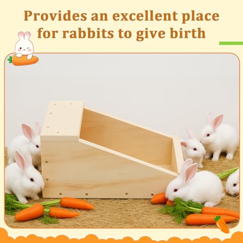Maxcheck 1 Pack Wood Rabbit Nesting Box, 14x8x8 Inch Wooden Hutch Hideout for Breeding, Natural Burrow Den Alternative for Rabbits & Small Animals - size: 14x8x8 Inch