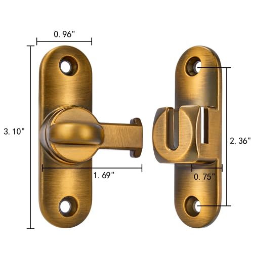 Brass 90/180 Degree Barn Door Latches,Flip Gate Lock | Zinc Alloy Flip Gate Latches,Right Angle Door Lock,for bedroom,garage,sliding door,window,cabinet,drawer,pet enclosures - color: Brass