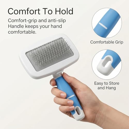 Dog Brush for French Bulldog, French Bulldog Brush for Shedding, Skin Friendly Frenches Bulldogs Brushes for Grooming, Slicker Brushes for Dogs and Cats, Effectively, Blue
