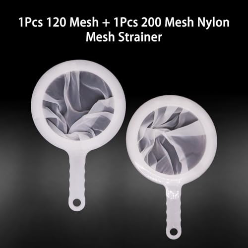 2 Pack Ultra-Fine Nylon Mesh Strainer, 120/200 Mesh Kitchen Colander with Plastic Non-Slip Handle for Filtering Juice, Milk, Soy, Coffee, Honey, Wine, Yogurt - size: 120&200 Mesh-2pcs