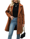 Women Winter Wool Blend Camel Mid-Long Coat Notch Double-Breasted Lapel Jacket Outwear - color: Brown, size: Medium