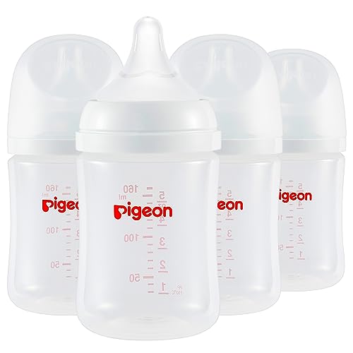 Pigeon PP Wide Neck Anti-Colic Nursing Bottle, 5 oz, 4-Pack | Includes 4 SS Nipples (0m+): Equipped with 4 natural-feel, extra-slow nipples; features a streamlined body for easy cleaning. - color: 5.4Oz, 4 packs