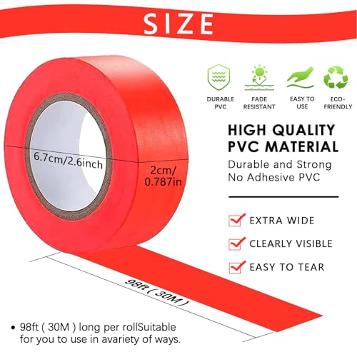 5 Pack Orange Flagging Tape, Non-Adhesive Plastic Ribbon Neon Marking Roll | 0.78"*500ft, Marking Tape for Tree Marking, Hunting, Boundaries and Hazardous Areas,Trail Marking - color: Orange-5pack