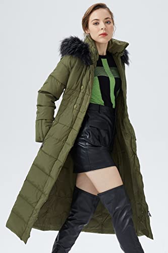 Orolay Women Warm Down Jacket with Hood Fur Long Puffer Coat Brown - color: Armygreen, size: X-Small