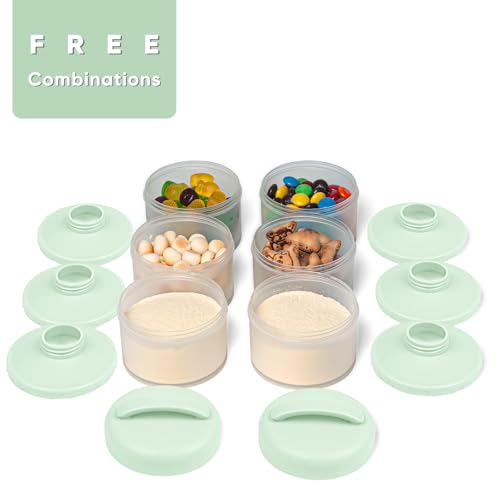 Termichy Stackable Formula Dispenser Portable: Milk Powder Container to go | Separated Compartments Premeasure Storage - Mess-Free Funnel Spout for No-Spill Pouring - for Home or Travel Use - color: Light Green