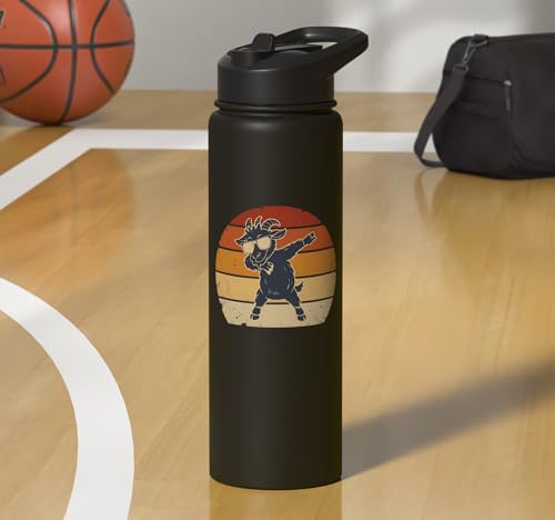Dabbing Goat Funny Farm Animal Kids Retro Sunset Cool Stainless Steel Insulated Water Bottle - color: Black