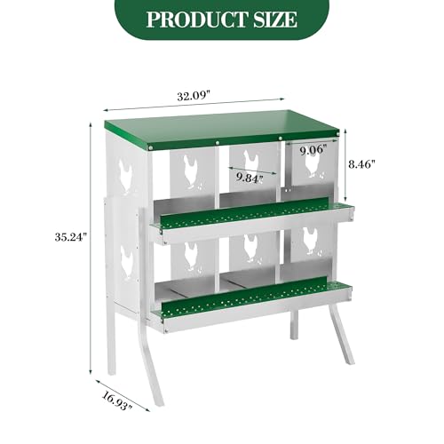 Chicken Nesting Box, 6-Hole Nesting Boxes with Bracket Legs, Removable Tray, Ventilation Holes, Easy Egg Collection & Cleaning, Laying Boxes for Hens, Green - color: Green, size: 32.1"L x 16.9"W x 26.6"H