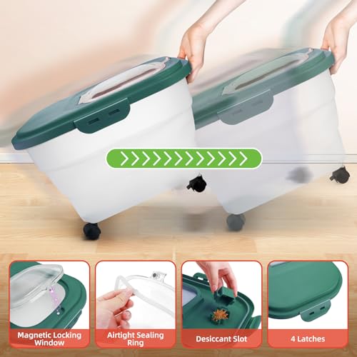 Airtight Dog Food Storage, Collapsible Pet Food Container 17-20 lb with Castors, Plastic Dog Food Bin with Pet Food Scoop & Measuring Cup for Dry Food Storage(green) - color: Green
