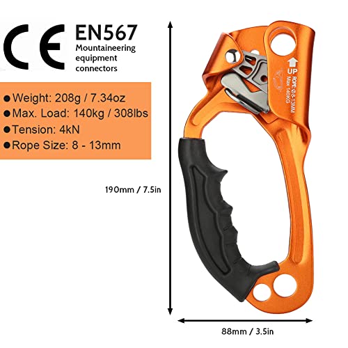 Climbing Hand Ascender for Rock Climbing Arborist (Right and Left) for 8~13 mm Rope - color: Left and Right